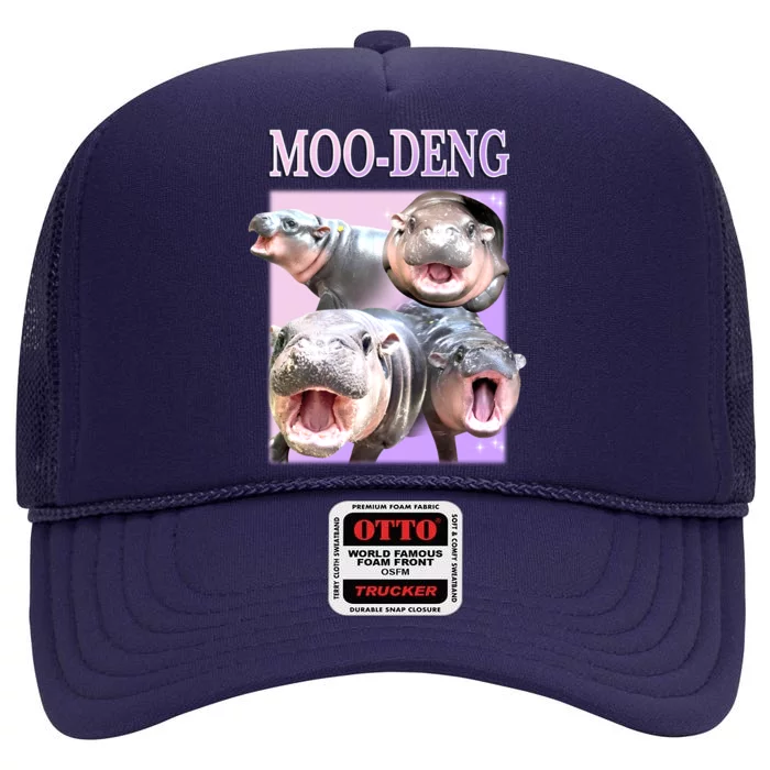 Purple Moo Deng Meme Hippo Funny High Crown Mesh Trucker Hat