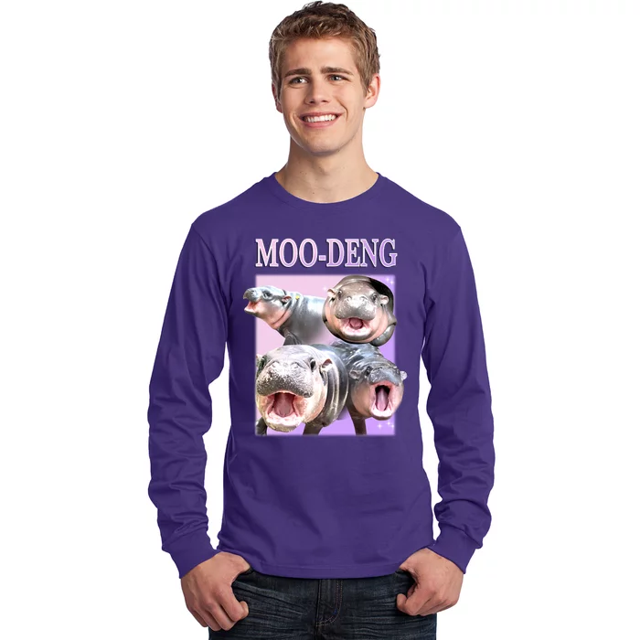 Purple Moo Deng Meme Hippo Funny Long Sleeve Shirt