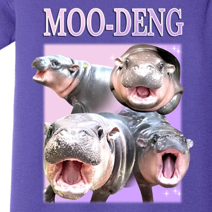 Purple Moo Deng Meme Hippo Funny Baby Bodysuit