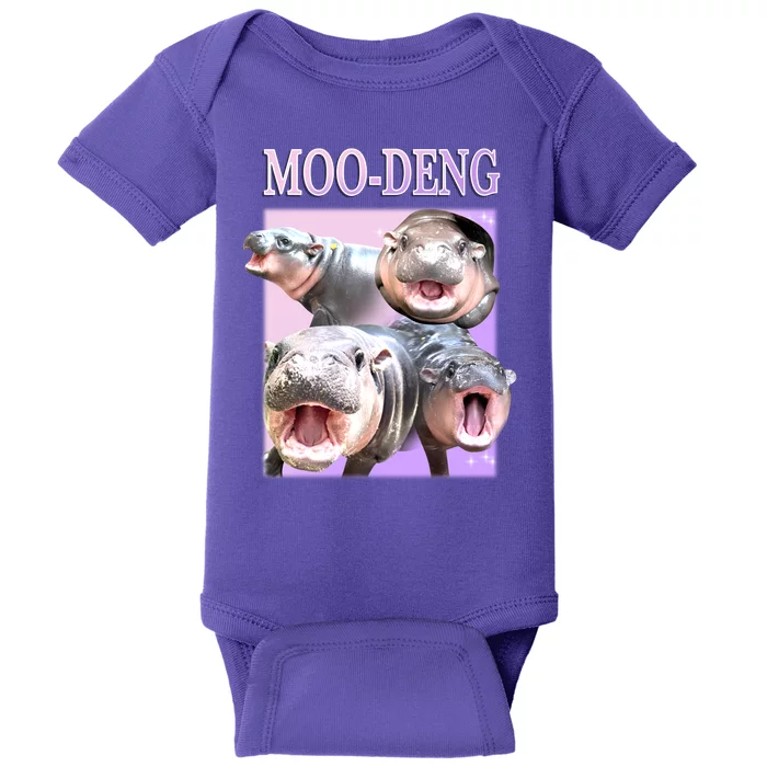 Purple Moo Deng Meme Hippo Funny Baby Bodysuit