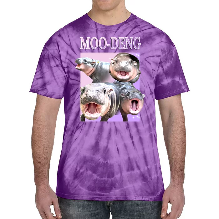 Purple Moo Deng Meme Hippo Funny Tie-Dye T-Shirt