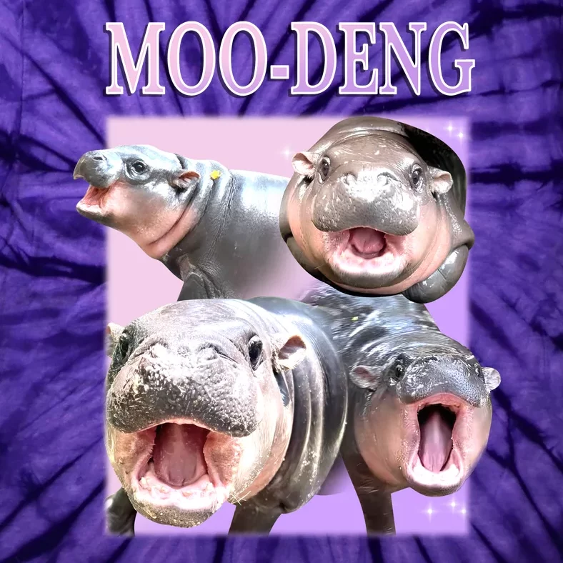 Purple Moo Deng Meme Hippo Funny Tie-Dye T-Shirt