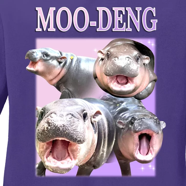 Purple Moo Deng Meme Hippo Funny Ladies Long Sleeve Shirt