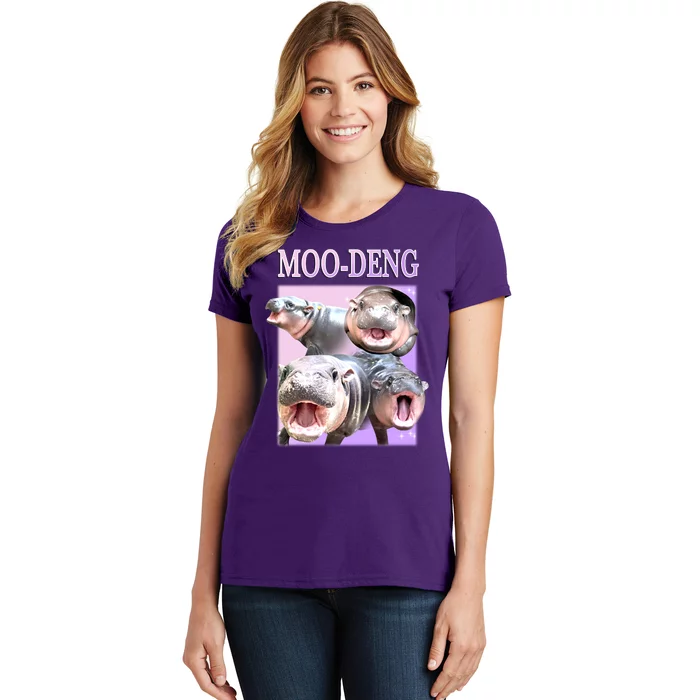 Purple Moo Deng Meme Hippo Funny Women's T-Shirt