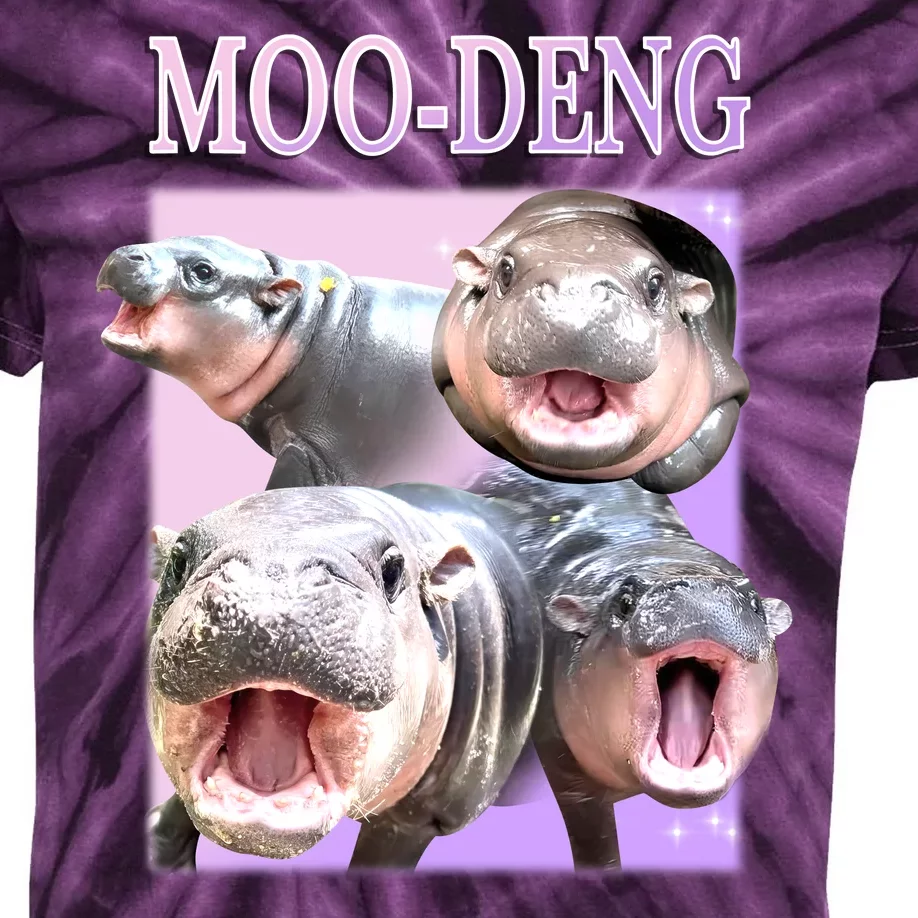 Purple Moo Deng Meme Hippo Funny Kids Tie-Dye T-Shirt