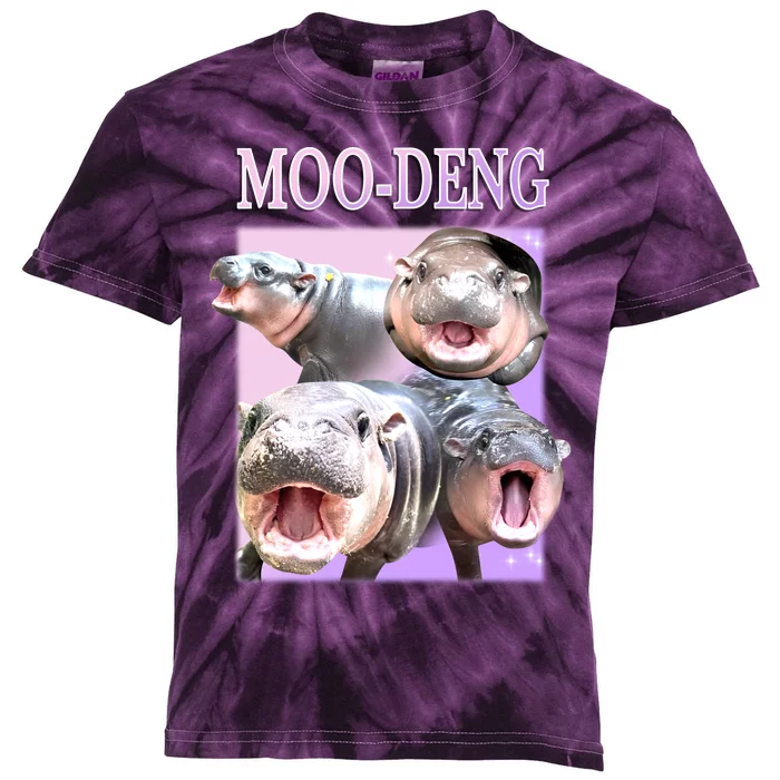 Purple Moo Deng Meme Hippo Funny Kids Tie-Dye T-Shirt