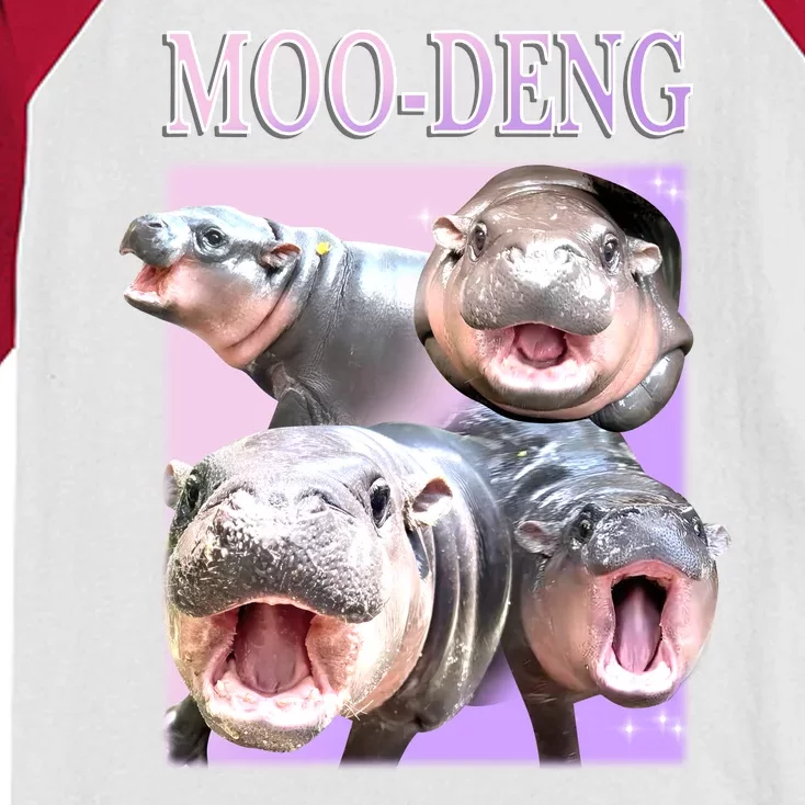 Purple Moo Deng Meme Hippo Funny Kids Colorblock Raglan Jersey