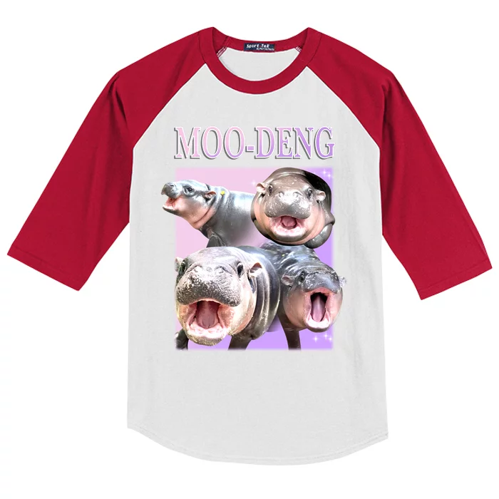 Purple Moo Deng Meme Hippo Funny Kids Colorblock Raglan Jersey