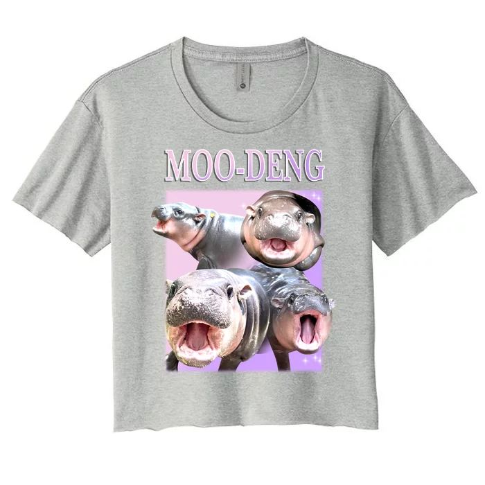 Purple Moo Deng Meme Hippo Funny Women's Crop Top Tee