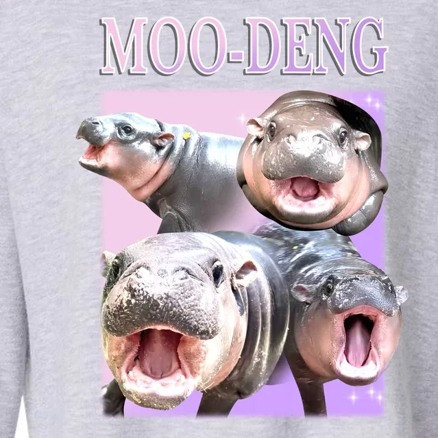 Purple Moo Deng Meme Hippo Funny Cropped Pullover Crew