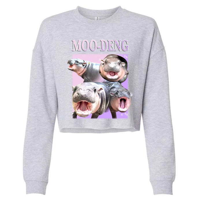 Purple Moo Deng Meme Hippo Funny Cropped Pullover Crew