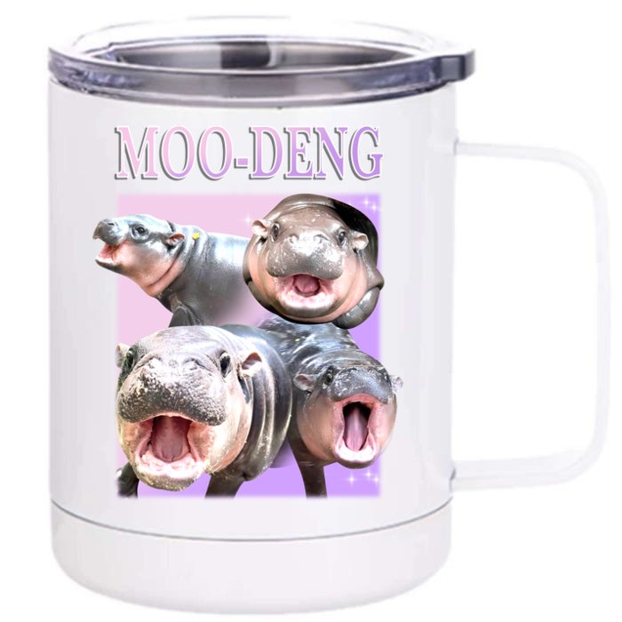 Purple Moo Deng Meme Hippo Funny Front & Back 12oz Stainless Steel Tumbler Cup