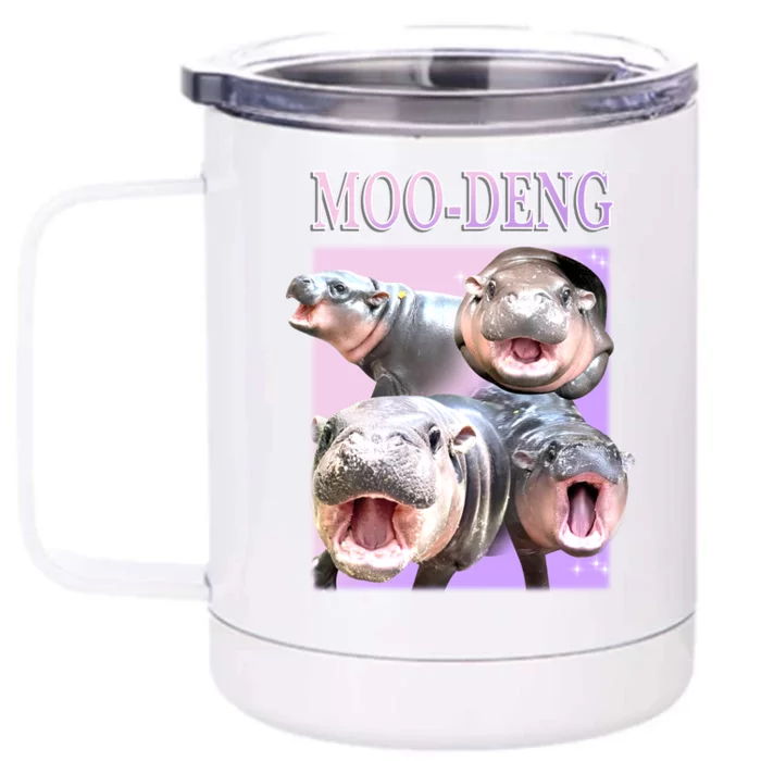 Purple Moo Deng Meme Hippo Funny Front & Back 12oz Stainless Steel Tumbler Cup