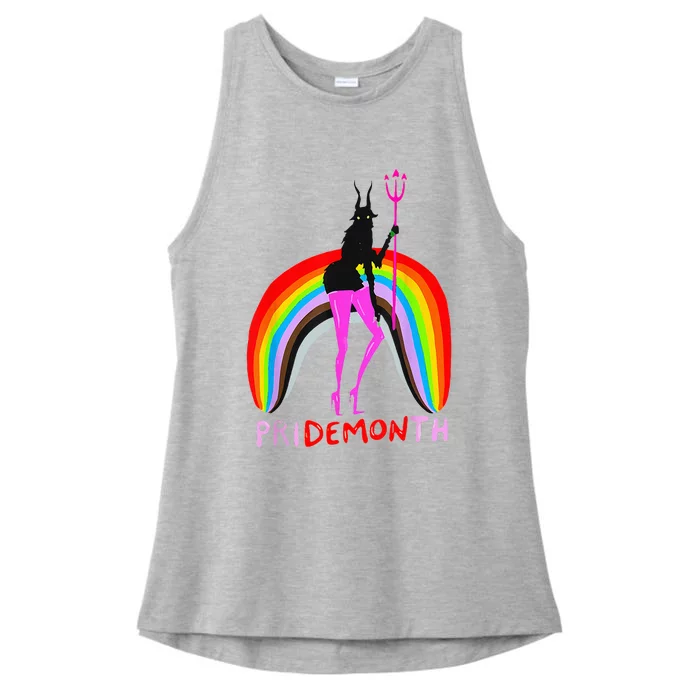 Pride Month Demon Pridemonth Demon Rainbow Cool Pride Month Ladies Tri-Blend Wicking Tank