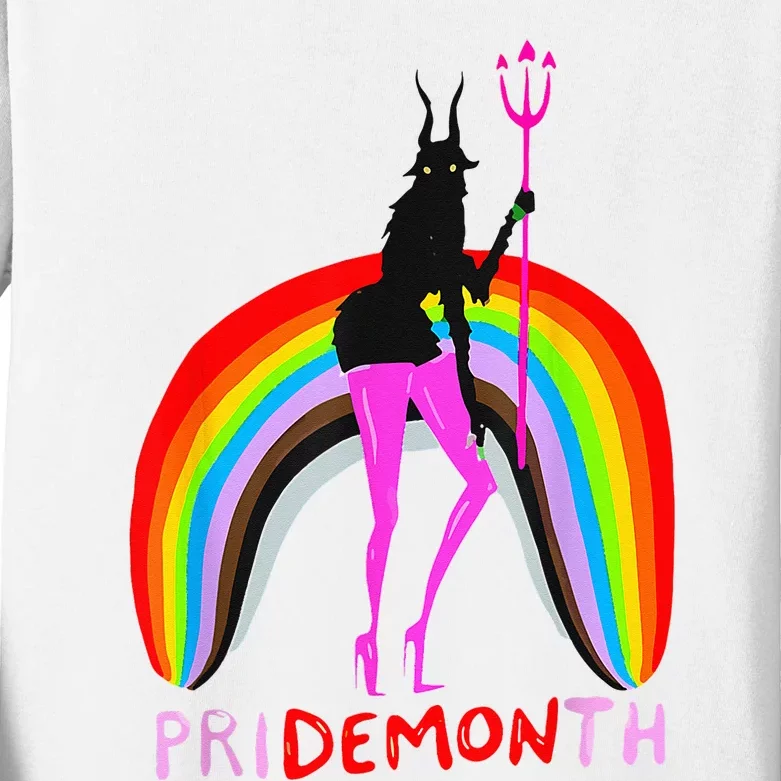 Pride Month Demon Pridemonth Demon Rainbow Cool Pride Month Kids Long Sleeve Shirt