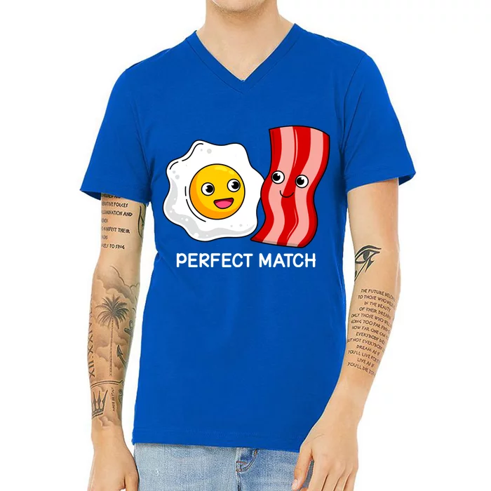 Perfect Match Eggs And Bacon Valentine's Day Cool Gift V-Neck T-Shirt