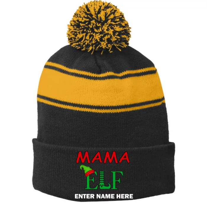 Personalize Mama Elf Custom Family Matching Christmas Stripe Pom Pom Beanie