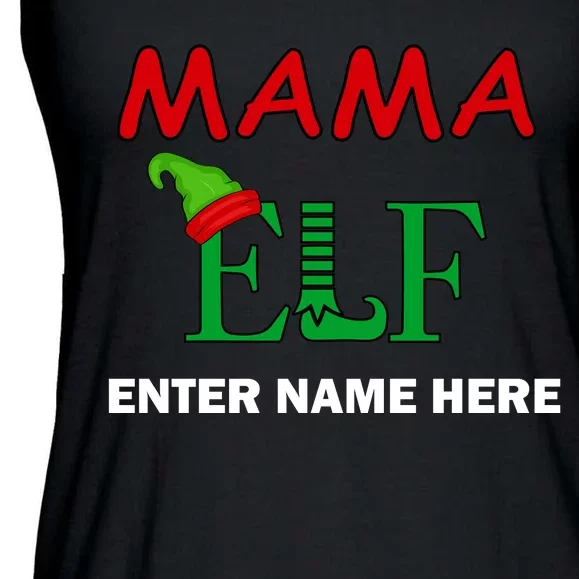 Personalize Mama Elf Custom Family Matching Christmas Ladies Essential Flowy Tank