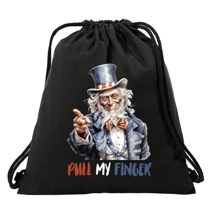 Pull My Finger Uncle Sam 4th Of July Funny Drawstring Bag