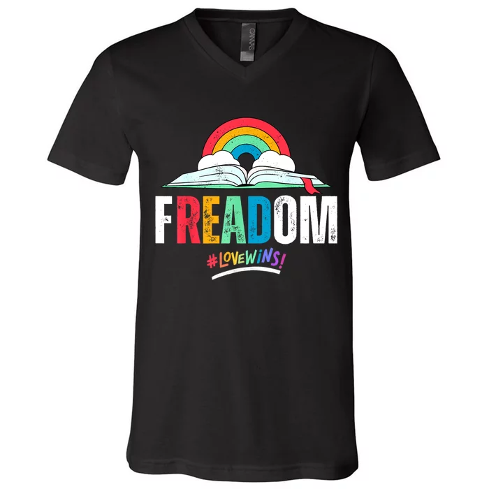 Pride Month Freadom I Read Banned Books Lgbtq Reader Pride Librarian Gift V-Neck T-Shirt