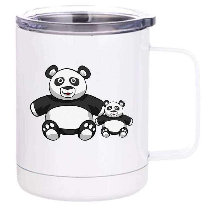 Panda Mother Father And Child Fathers Day Panda Bear Lovers Front & Back 12oz Stainless Steel Tumbler Cup