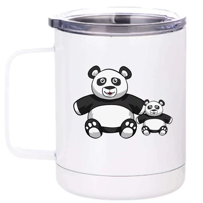 Panda Mother Father And Child Fathers Day Panda Bear Lovers Front & Back 12oz Stainless Steel Tumbler Cup