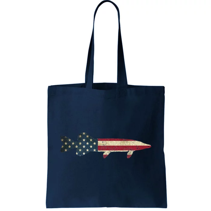 Pike Musky Fishing American Flag Vintage Patriotic Fisherman Tote Bag