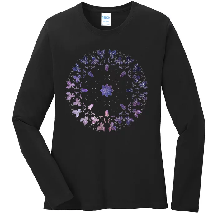 Purple Mandala Flower Sacred Geometry Fractal Art Good Vibe Ladies Long Sleeve Shirt