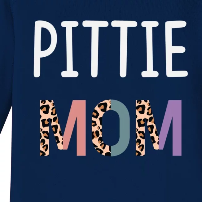 Pittie Mom Funny Pitbull Dog Lover Gift Leopard Gift Baby Long Sleeve Bodysuit