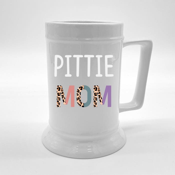 Pittie Mom Funny Pitbull Dog Lover Gift Leopard Gift Front & Back Beer Stein