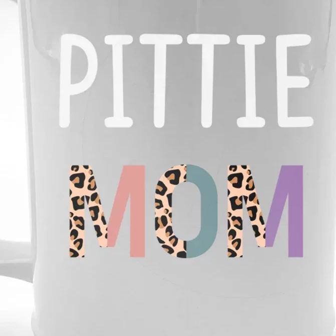 Pittie Mom Funny Pitbull Dog Lover Gift Leopard Gift Front & Back Beer Stein