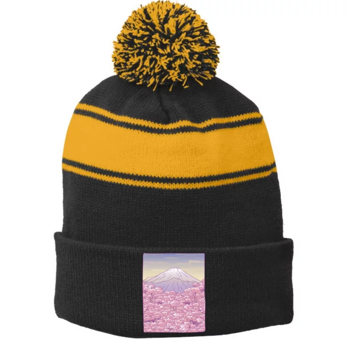 Pastel Mount Fuji Stripe Pom Pom Beanie