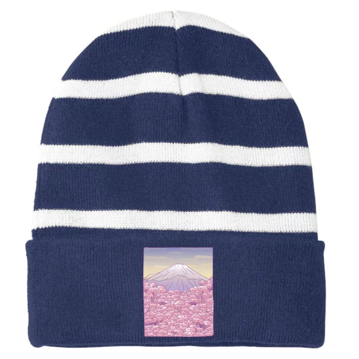 Pastel Mount Fuji Striped Beanie with Solid Band