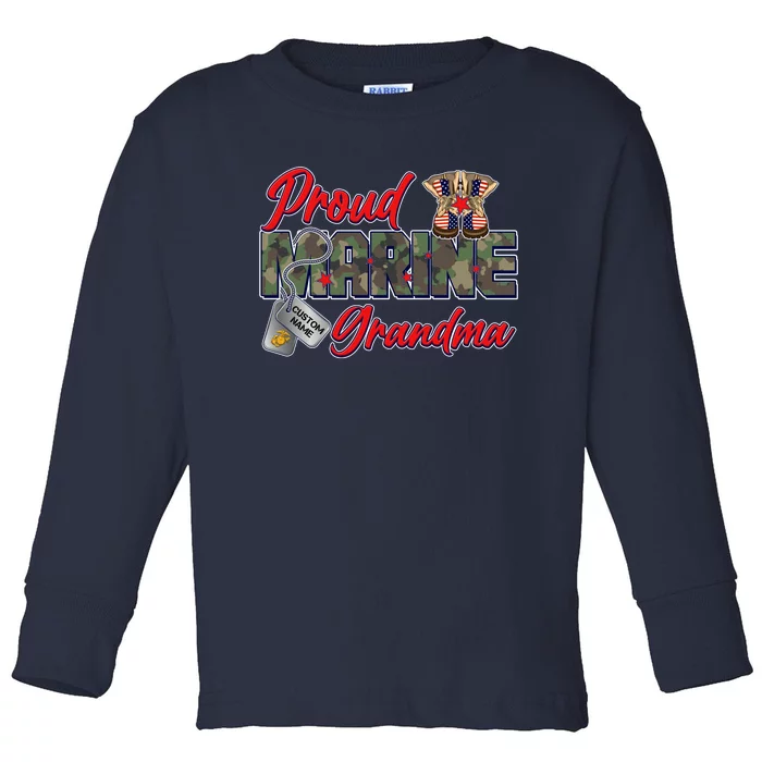 Proud Marine Grandma Personalize Dog Tags Toddler Long Sleeve Shirt