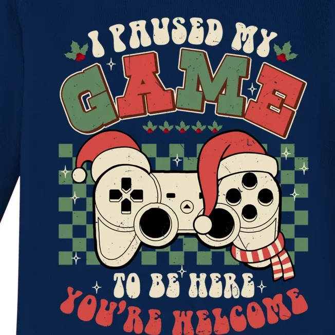 Paused My Game To Be Here Meaningful Gift Ugly Christmas Video Gamer Meaningful Baby Long Sleeve Bodysuit