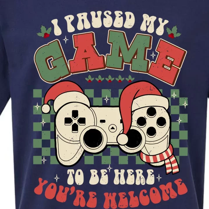 Paused My Game To Be Here Meaningful Gift Ugly Christmas Video Gamer Meaningful Sueded Cloud Jersey T-Shirt