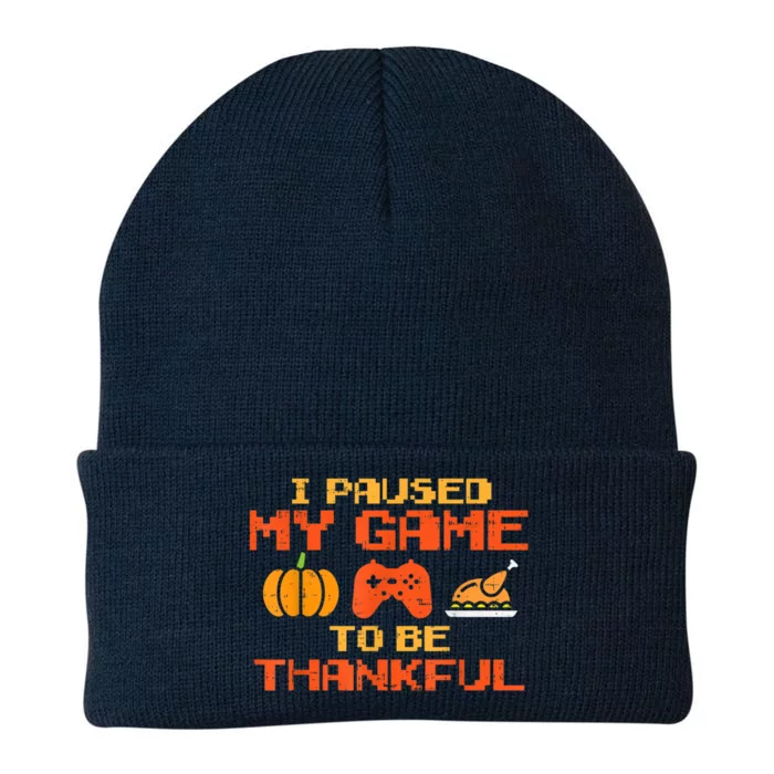 Paused My Game Thankful Video Gamer Thanksgiving Gaming Gift Knit Cap Winter Beanie