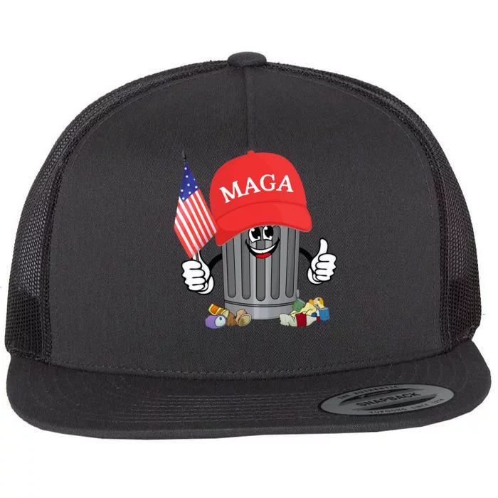 Proud Maga Garbage Trump Supporter Trash Can Cartoon Funny Flat Bill Trucker Hat