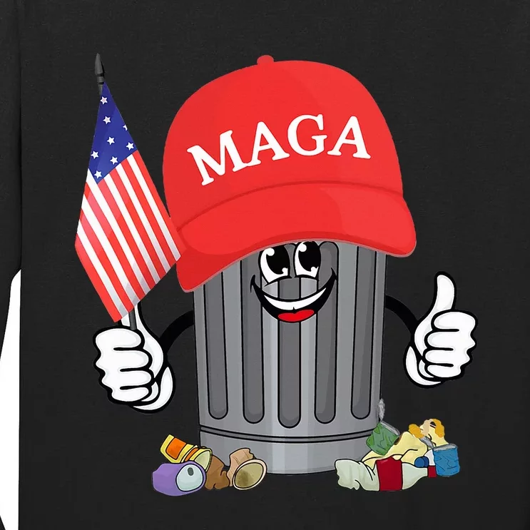 Proud Maga Garbage Trump Supporter Trash Can Cartoon Funny Tall Long Sleeve T-Shirt