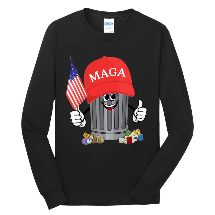 Proud Maga Garbage Trump Supporter Trash Can Cartoon Funny Tall Long Sleeve T-Shirt