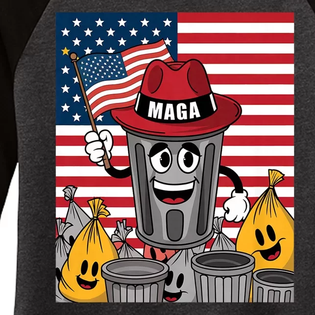 Proud Maga Garbage Trump Supporter Trash Can Cartoon Funny Women's Tri-Blend 3/4-Sleeve Raglan Shirt