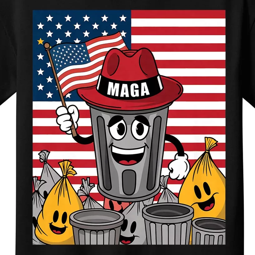 Proud Maga Garbage Trump Supporter Trash Can Cartoon Funny Kids T-Shirt