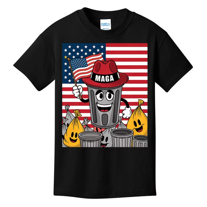 Proud Maga Garbage Trump Supporter Trash Can Cartoon Funny Kids T-Shirt