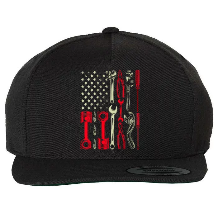 Patriotic Mechanic Garage American Mechanics Usa Funny Gift Wool Snapback Cap