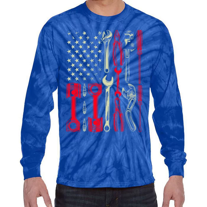 Patriotic Mechanic Garage American Mechanics Usa Funny Gift Tie-Dye Long Sleeve Shirt