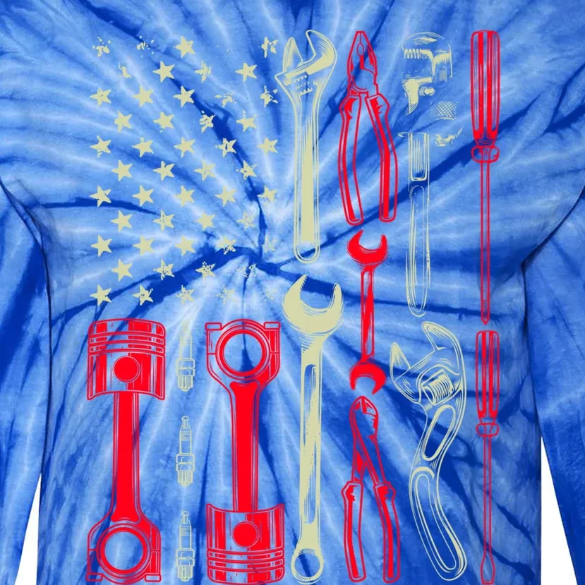 Patriotic Mechanic Garage American Mechanics Usa Funny Gift Tie-Dye Long Sleeve Shirt