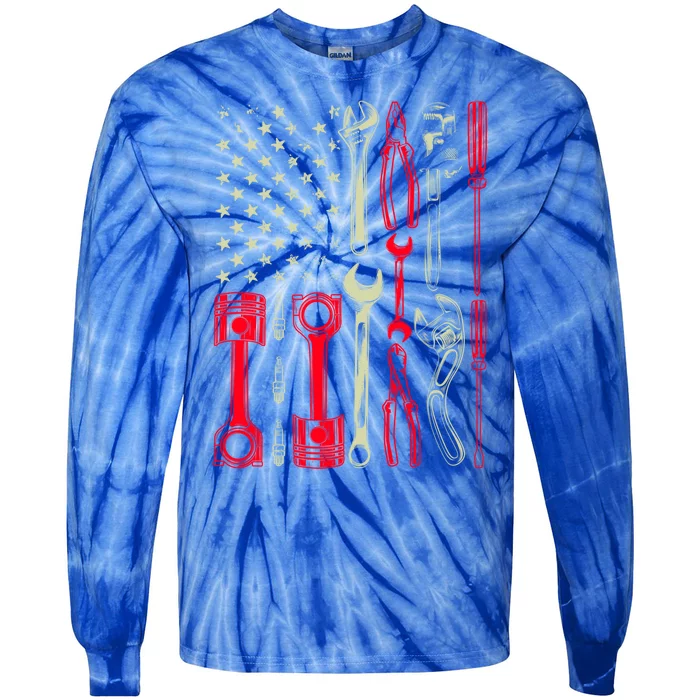 Patriotic Mechanic Garage American Mechanics Usa Funny Gift Tie-Dye Long Sleeve Shirt