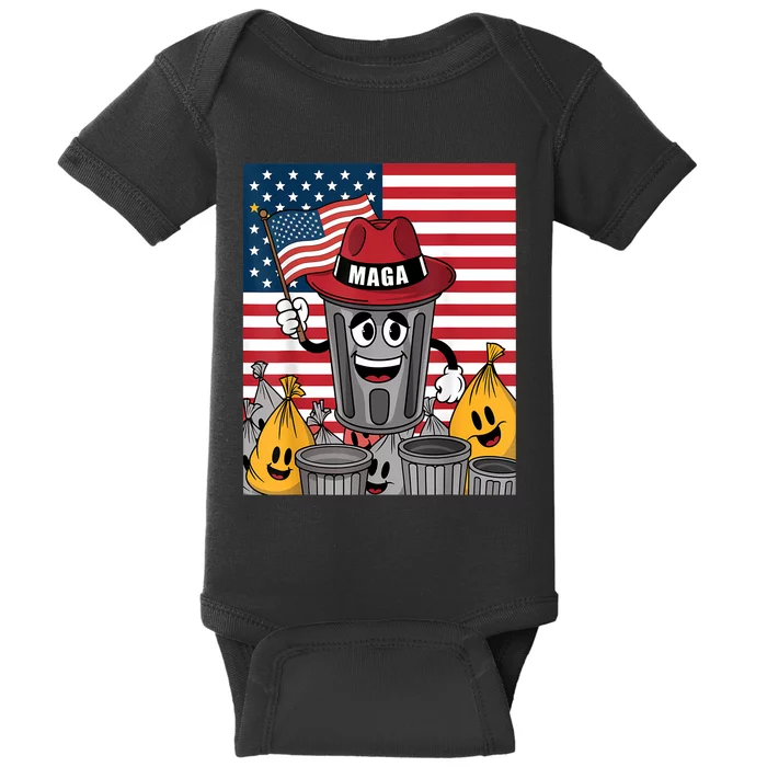 Proud Maga Garbage Trump Supporter Trash Can Cartoon Funny Baby Bodysuit