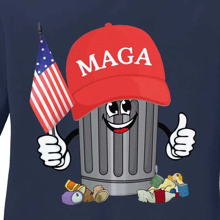 Proud Maga Garbage Trump Supporter Trash Can Cartoon Funny Gift Ladies Long Sleeve Shirt