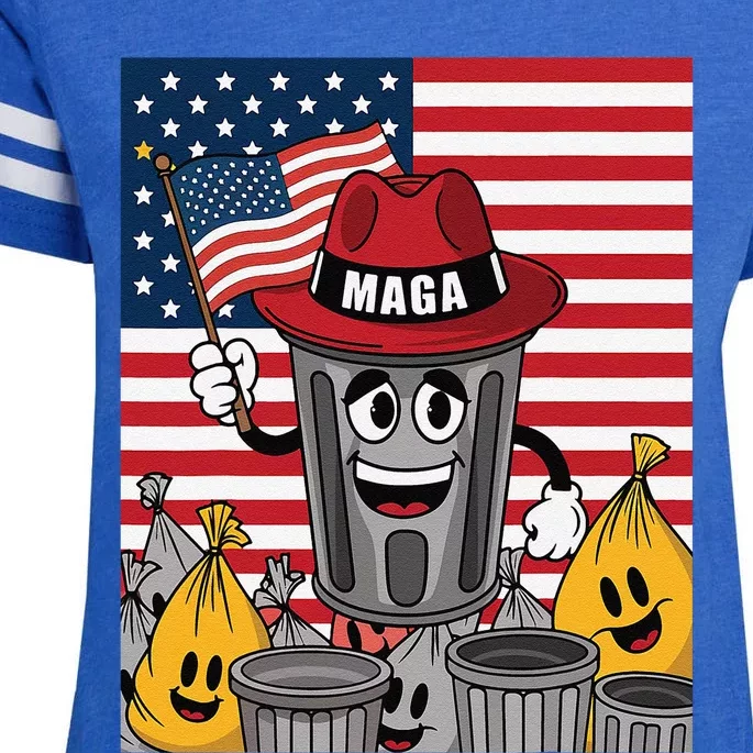 Proud Maga Garbage Trump Supporter Trash Can Cartoon Funny Gift Enza Ladies Jersey Football T-Shirt